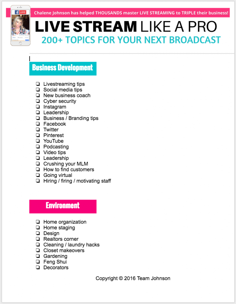 Live Stream Like a Pro: 200+ Topics for Your Next Broadcast - Chalene  Johnson Official Site